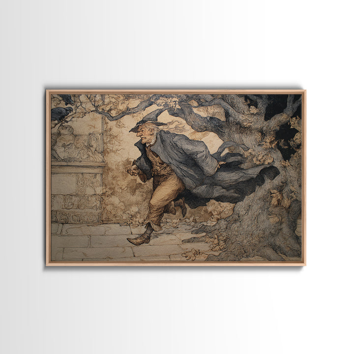 The Town Where Shadows Live, Gothic Storybook Art, Landscape Wall Art, Macabre Wall Art, Framed Canvas Print, Halloween Wall Art