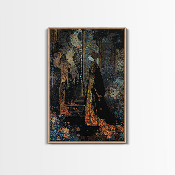 The Town Where Shadows Live, Stained Glass Gothic Art, Vertical Wall Art, Macabre Wall Art, Framed Canvas Print, Halloween Wall Art