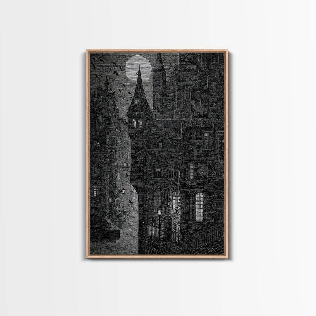 The Town Where Shadows Live, Victorian Macabre Art, Vertical Wall Art, Dark Fantasy Wall Art, Canvas Print, Halloween Wall Art