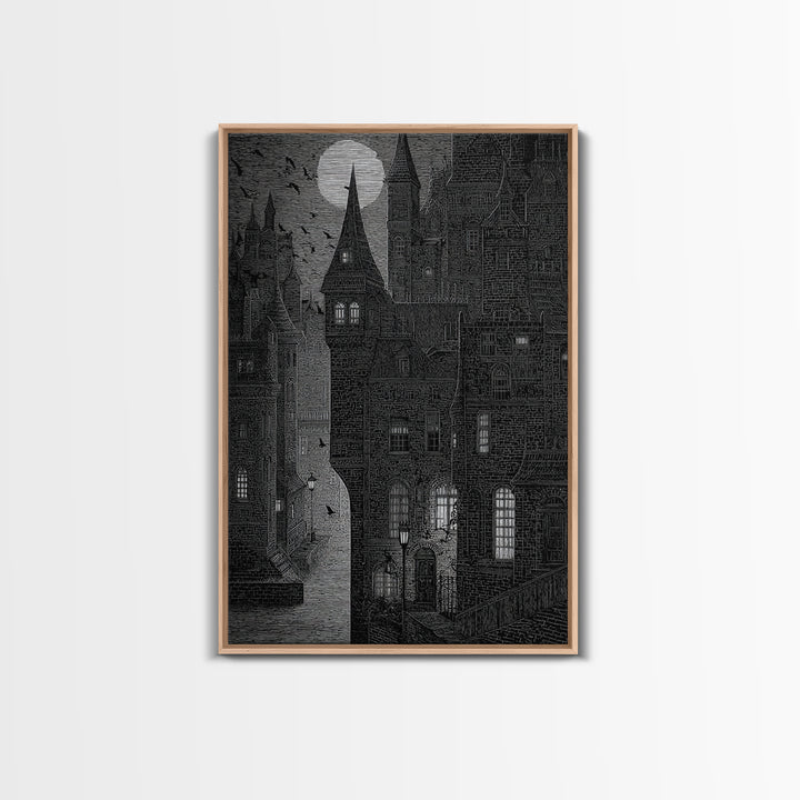 The Town Where Shadows Live, Victorian Macabre Art, Vertical Wall Art, Dark Fantasy Wall Art, Canvas Print, Halloween Wall Art