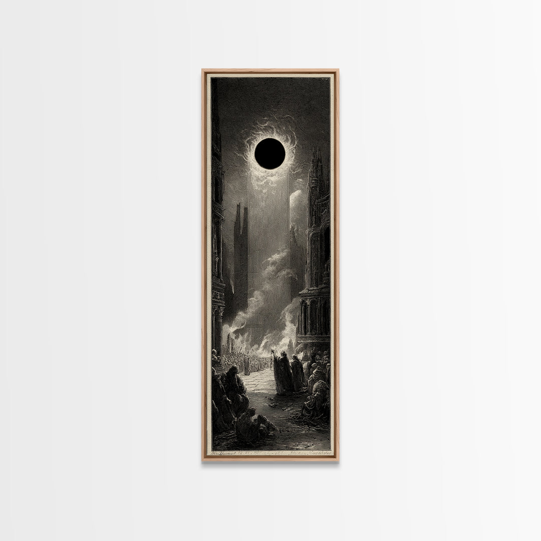 The Eclipse Summoning, Gothic Engraving Art, Tall Narrow Wall Art, Gothic Horror Wall Art, Framed Canvas Print, Halloween Wall Art