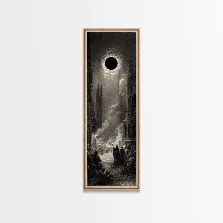 The Eclipse Summoning, Gothic Engraving Art, Tall Narrow Wall Art, Gothic Horror Wall Art, Framed Canvas Print, Halloween Wall Art