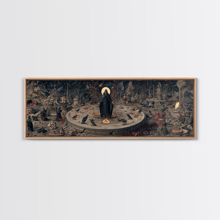 The Eclipse Summoning, Medieval Grotesque Art, Extra Wide Wall Art, Macabre Wall Art, Canvas Print, Halloween Wall Art