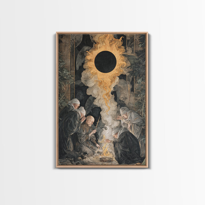 The Eclipse Summoning, Dark Renaissance Art, Vertical Wall Art, Gothic Horror Wall Art, Canvas Print, Halloween Wall Art