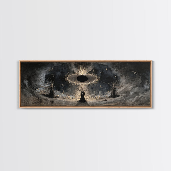 The Eclipse Summoning, Dark Romantic Horror Art, Extra Wide Wall Art, Dark Halloween Decor, Framed Canvas Print, Halloween Wall Art