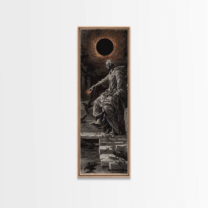The Eclipse Summoning, Architectural Etching Art, Tall Narrow Wall Art, Dark Halloween Decor, Canvas Print, Halloween Wall Art
