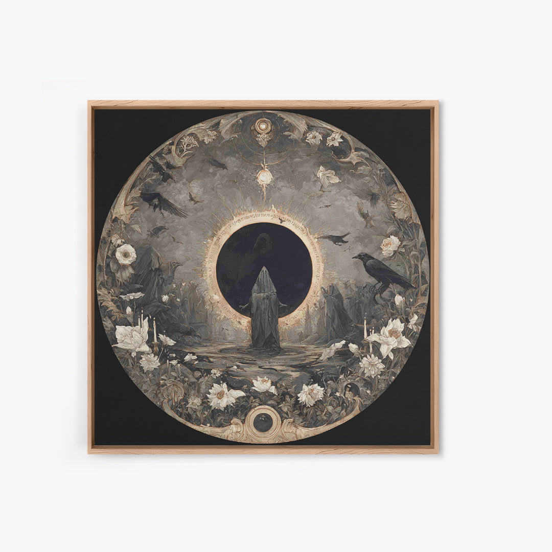 The Eclipse Summoning, Symbolist Dream Art, Square Wall Art, Dark Halloween Decor, Canvas Print, Halloween Wall Art