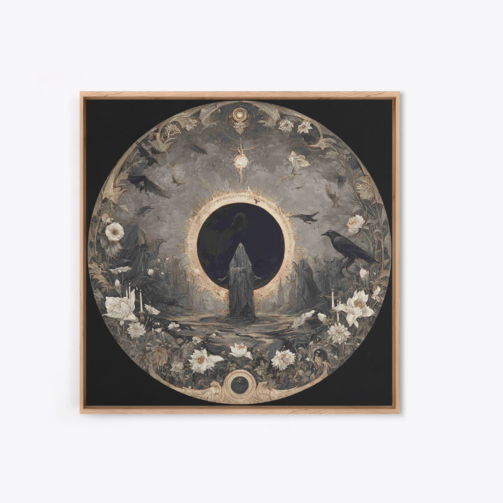 The Eclipse Summoning, Symbolist Dream Art, Square Wall Art, Dark Halloween Decor, Canvas Print, Halloween Wall Art