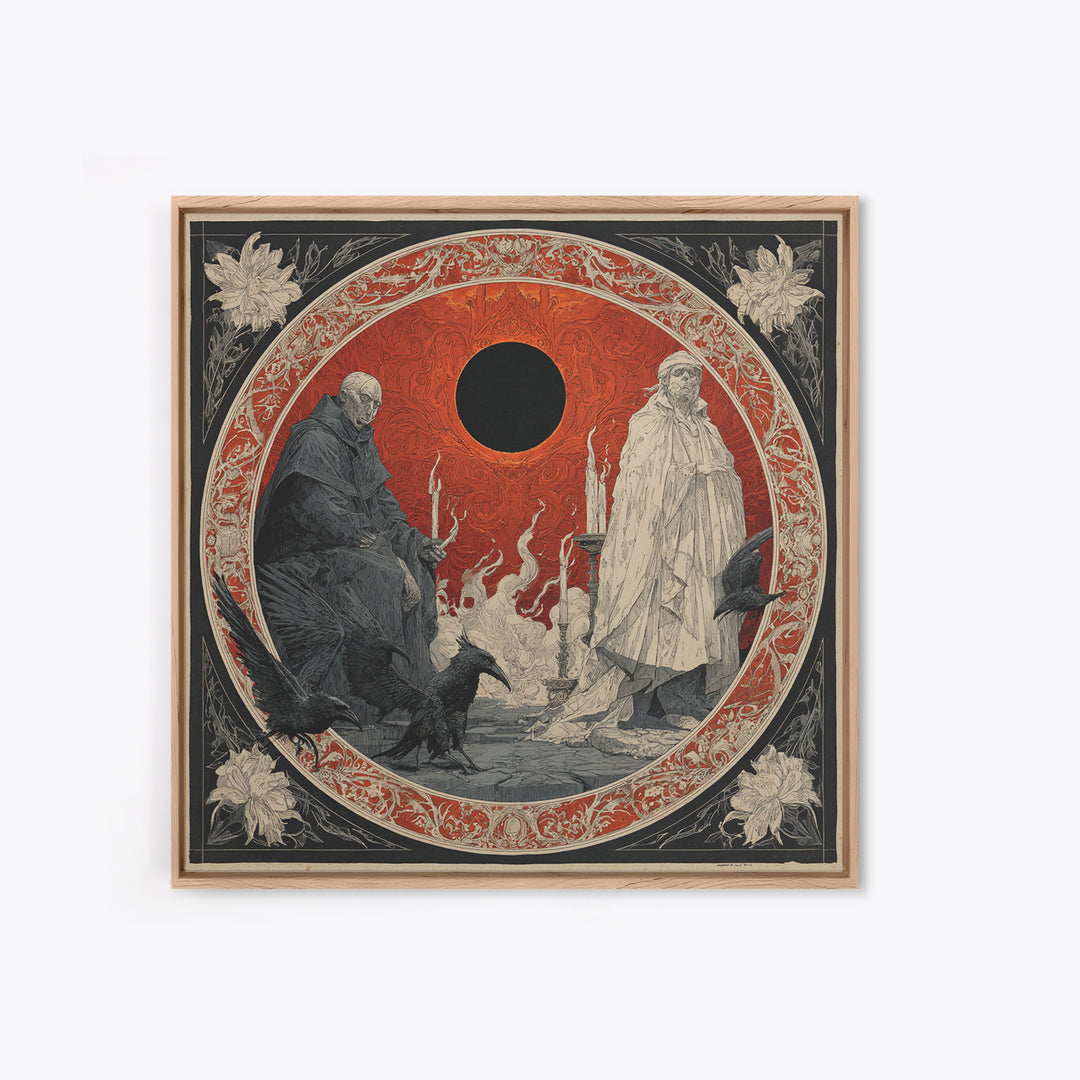 The Eclipse Summoning, Symbolist Etching Art, Square Wall Art, Macabre Wall Art, Framed Canvas Print, Halloween Wall Art, Horror Wall Art