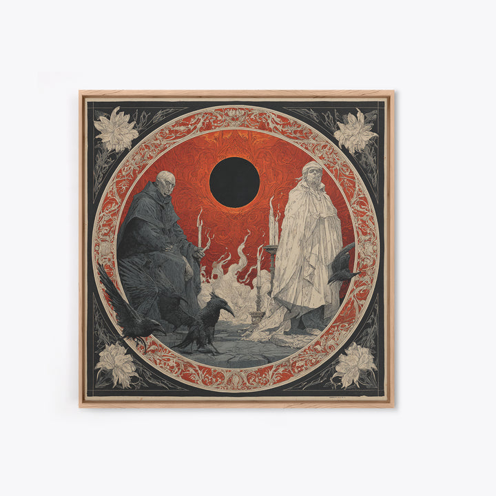 The Eclipse Summoning, Symbolist Etching Art, Square Wall Art, Macabre Wall Art, Framed Canvas Print, Halloween Wall Art, Horror Wall Art