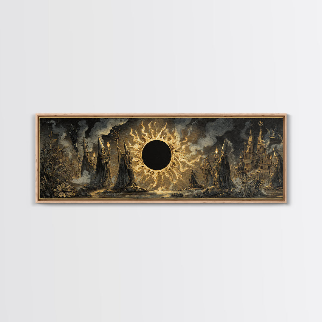 The Eclipse Summoning, Expressionist Nightmare Art, Extra Wide Wall Art, Macabre Wall Art, Framed Canvas Print, Halloween Wall Art