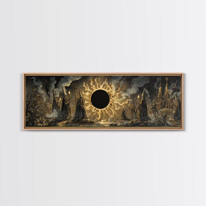The Eclipse Summoning, Expressionist Nightmare Art, Extra Wide Wall Art, Macabre Wall Art, Framed Canvas Print, Halloween Wall Art