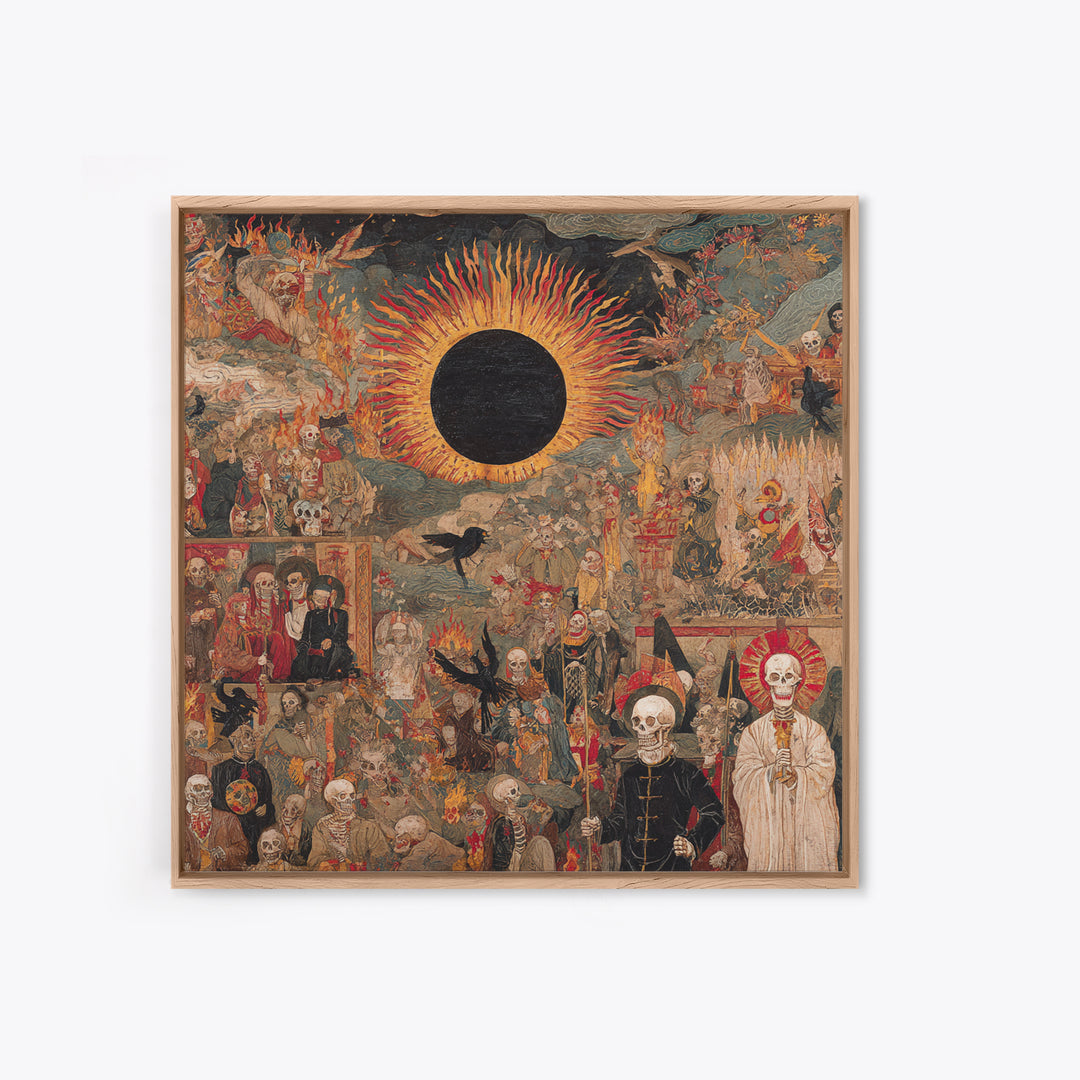 The Eclipse Summoning, Grotesque Carnival Art, Square Wall Art, Dark Halloween Decor, Framed Canvas Print, Halloween Wall Art