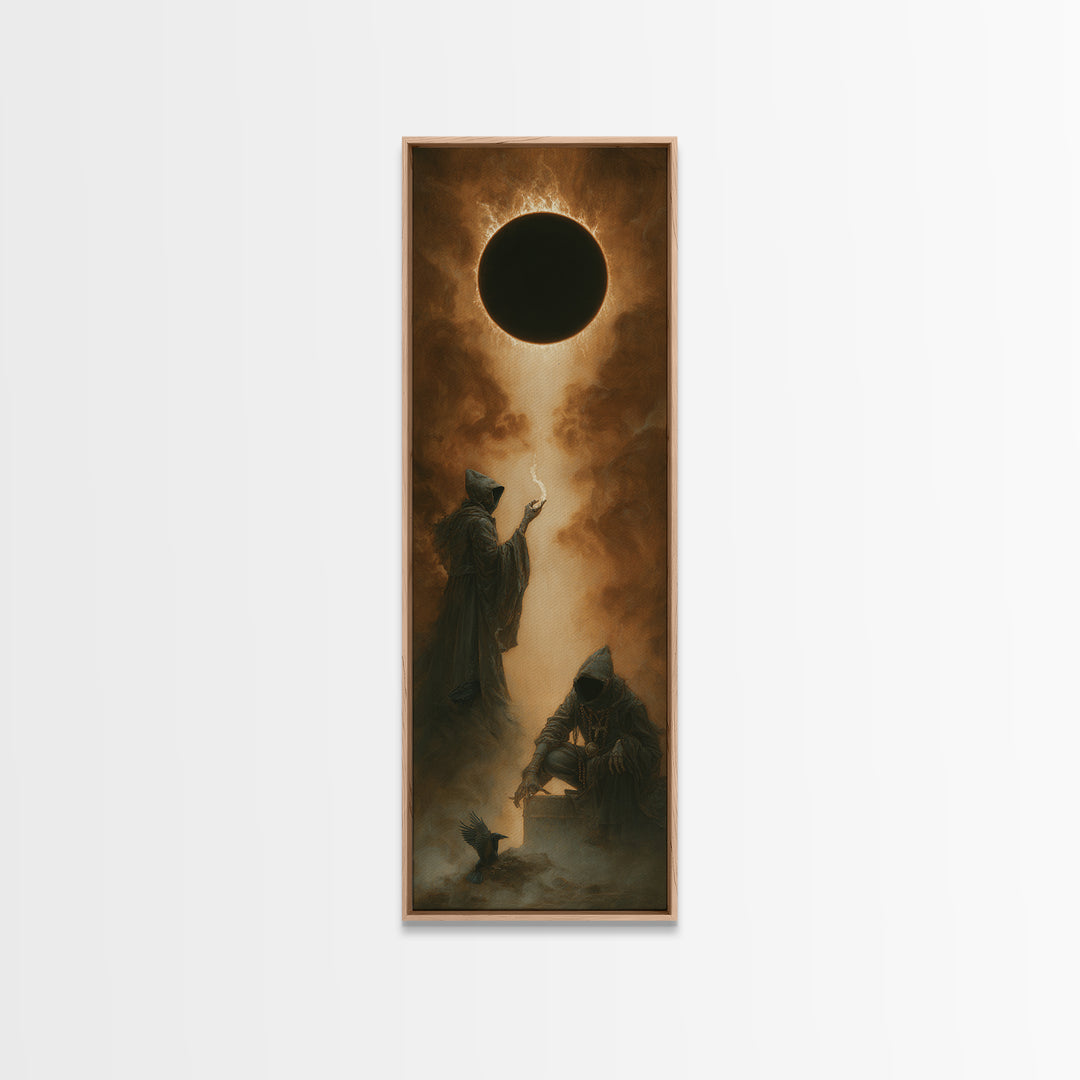 The Eclipse Summoning, Surreal Apocalyptic Art, Tall Narrow Wall Art, Dark Fantasy Wall Art, Canvas Print, Halloween Wall Art