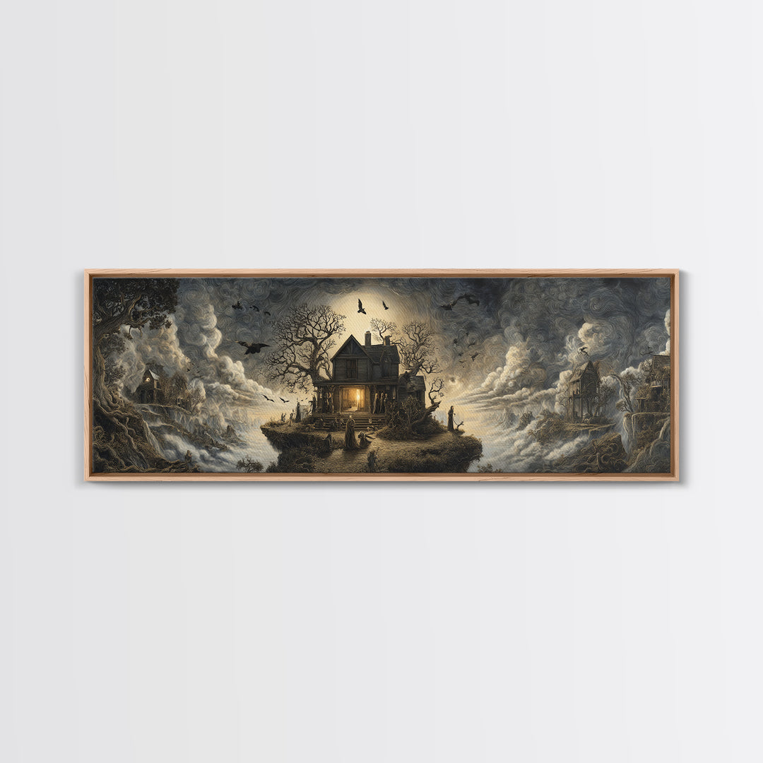The Last House At The World'S Edge, Baroque Witchcraft Art, Extra Wide Wall Art, Dark Halloween Decor, Canvas Print, Halloween Wall Art