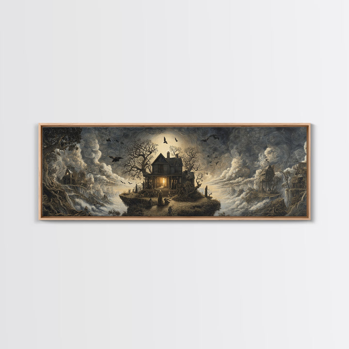 The Last House At The World'S Edge, Baroque Witchcraft Art, Extra Wide Wall Art, Dark Halloween Decor, Canvas Print, Halloween Wall Art
