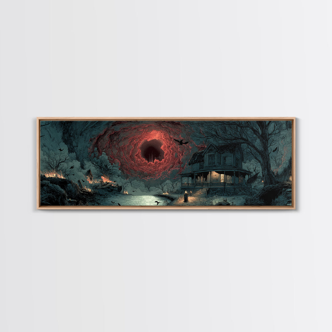 The Last House At The World'S Edge, Apocalyptic Romantic Art, Extra Wide Wall Art, Dark Fantasy Wall Art, Framed Canvas Print