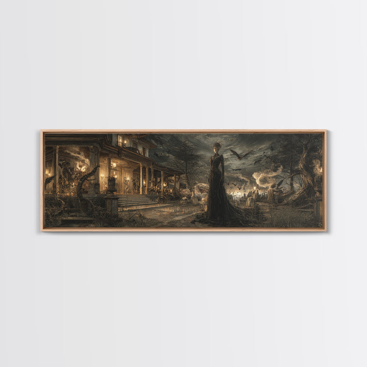 The Last House At The World'S Edge, Dark Symbolist Art, Extra Wide Wall Art, Dark Halloween Decor, Framed Canvas Print