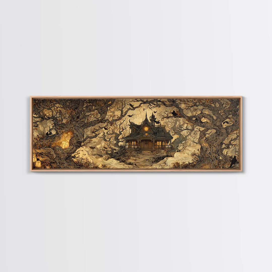 The Last House At The World'S Edge, Gothic Storybook Art, Extra Wide Wall Art, Gothic Horror Wall Art, Framed Canvas Print