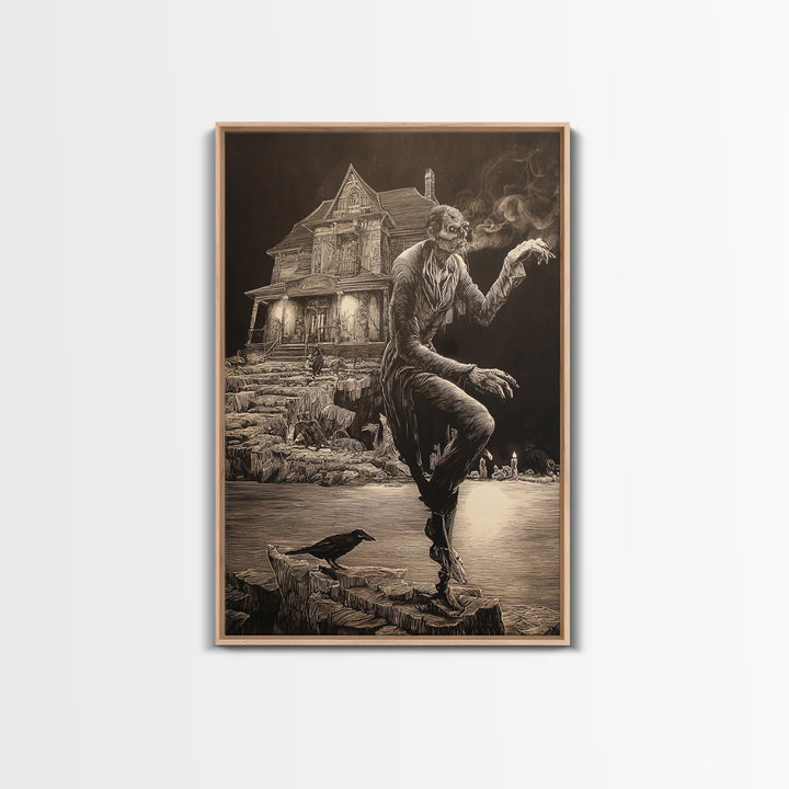 The Last House At The World'S Edge, Victorian Macabre Art, Vertical Wall Art, Dark Halloween Decor, Framed Canvas Print, Horror Wall Art