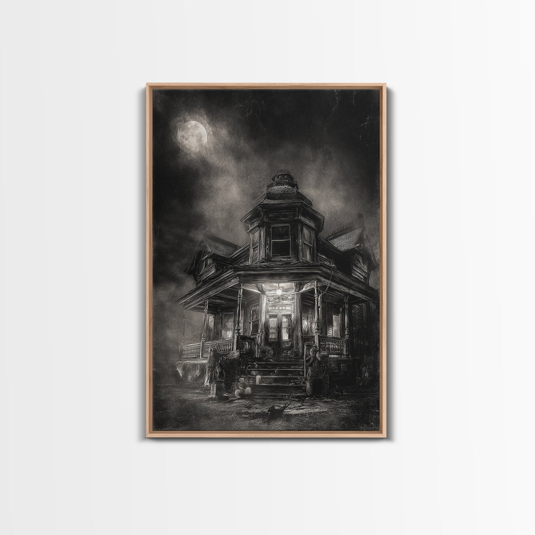 The Last House At The World'S Edge, Biomechanical Horror Art, Vertical Wall Art, Dark Halloween Decor, Canvas Print, Halloween Wall Art