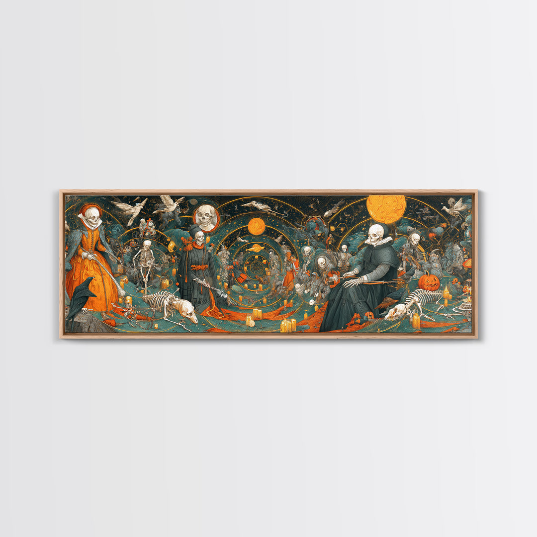 Halloween On Another Planet, Danse Macabre Art, Extra Wide Wall Art, Gothic Horror Wall Art, Framed Canvas Print