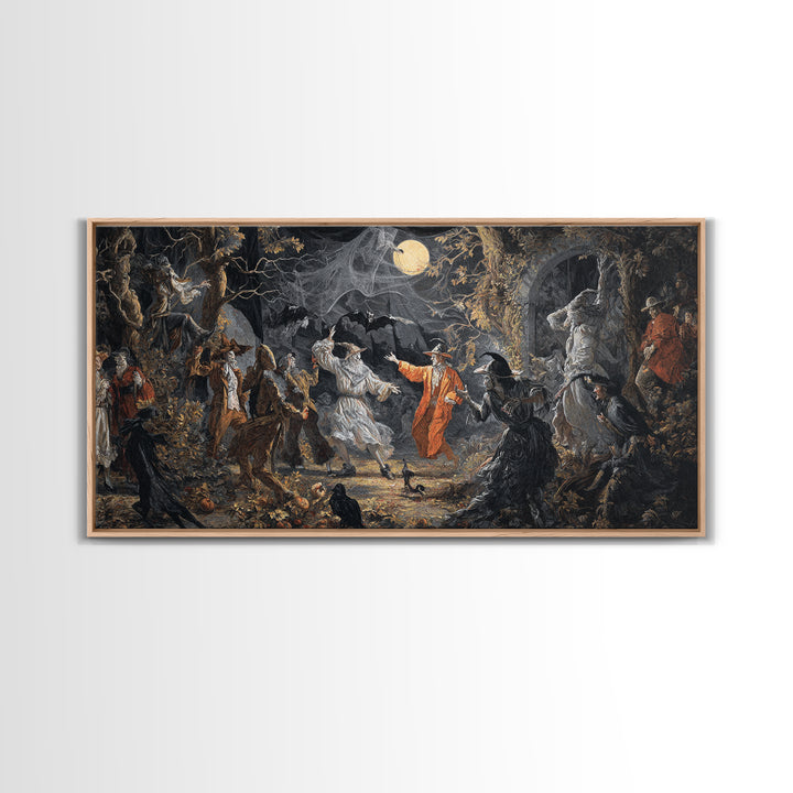 Halloween On Another Planet, Dark Romantic Horror Art, Wide Panoramic Art, Dark Halloween Decor, Framed Canvas Print, Halloween Wall Art