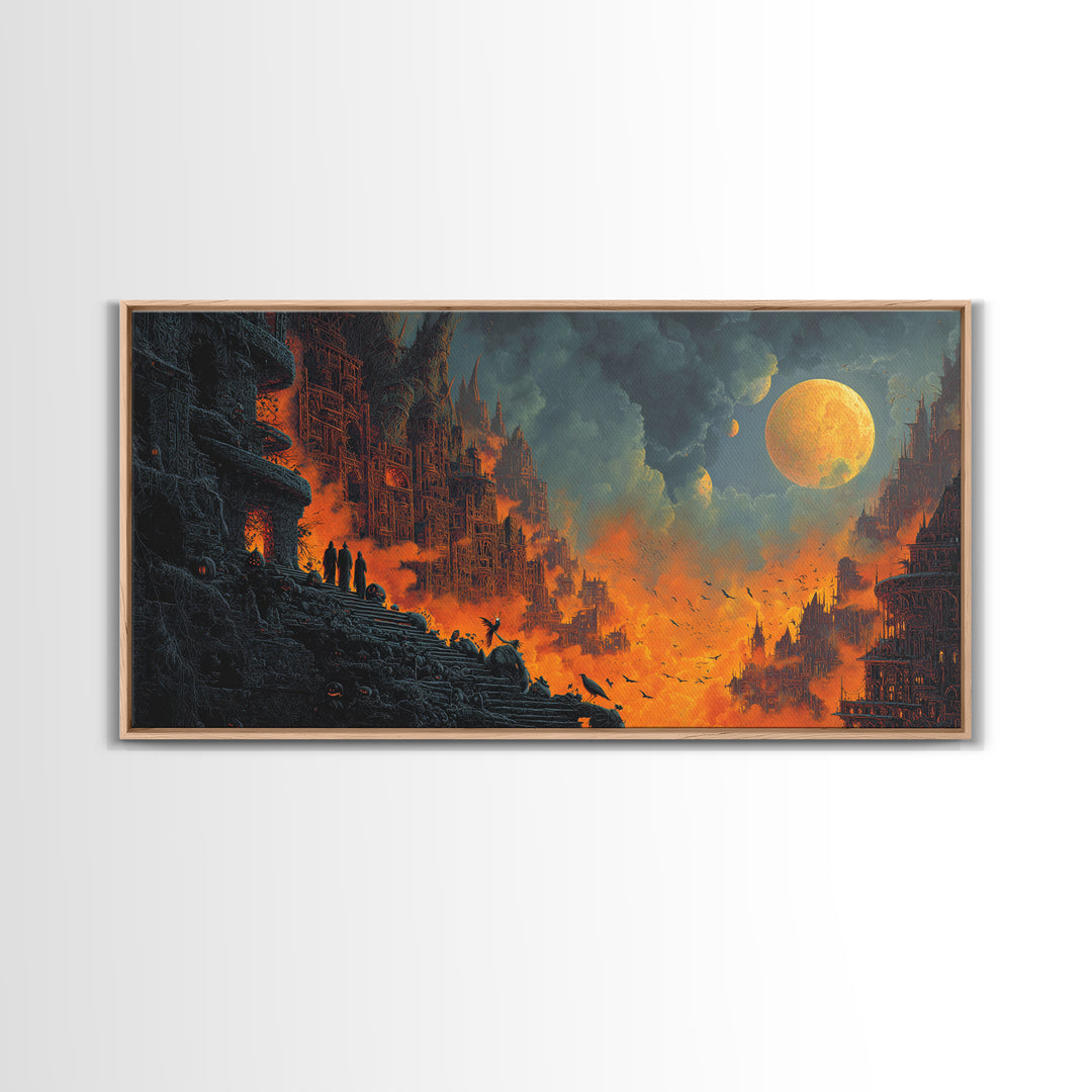 Halloween On Another Planet, Apocalyptic Romantic Art, Wide Panoramic Art, Gothic Horror Wall Art, Canvas Print, Halloween Wall Art