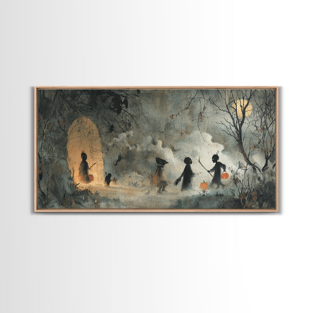 Halloween On Another Planet, Symbolist Dream Art, Wide Panoramic Art, Macabre Wall Art, Canvas Print, Halloween Wall Art