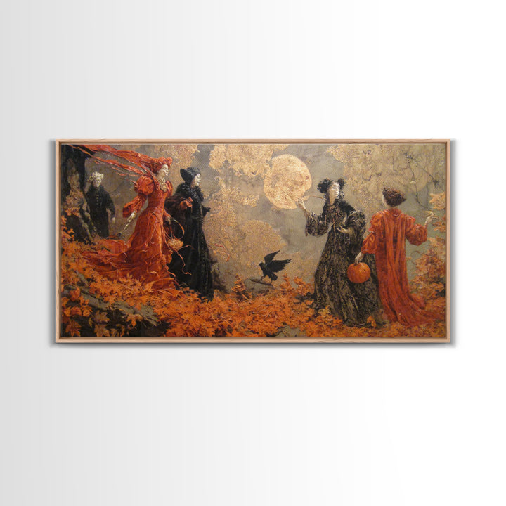 Halloween On Another Planet, Ornate Symbolist Art, Wide Panoramic Art, Macabre Wall Art, Framed Canvas Print, Halloween Wall Art