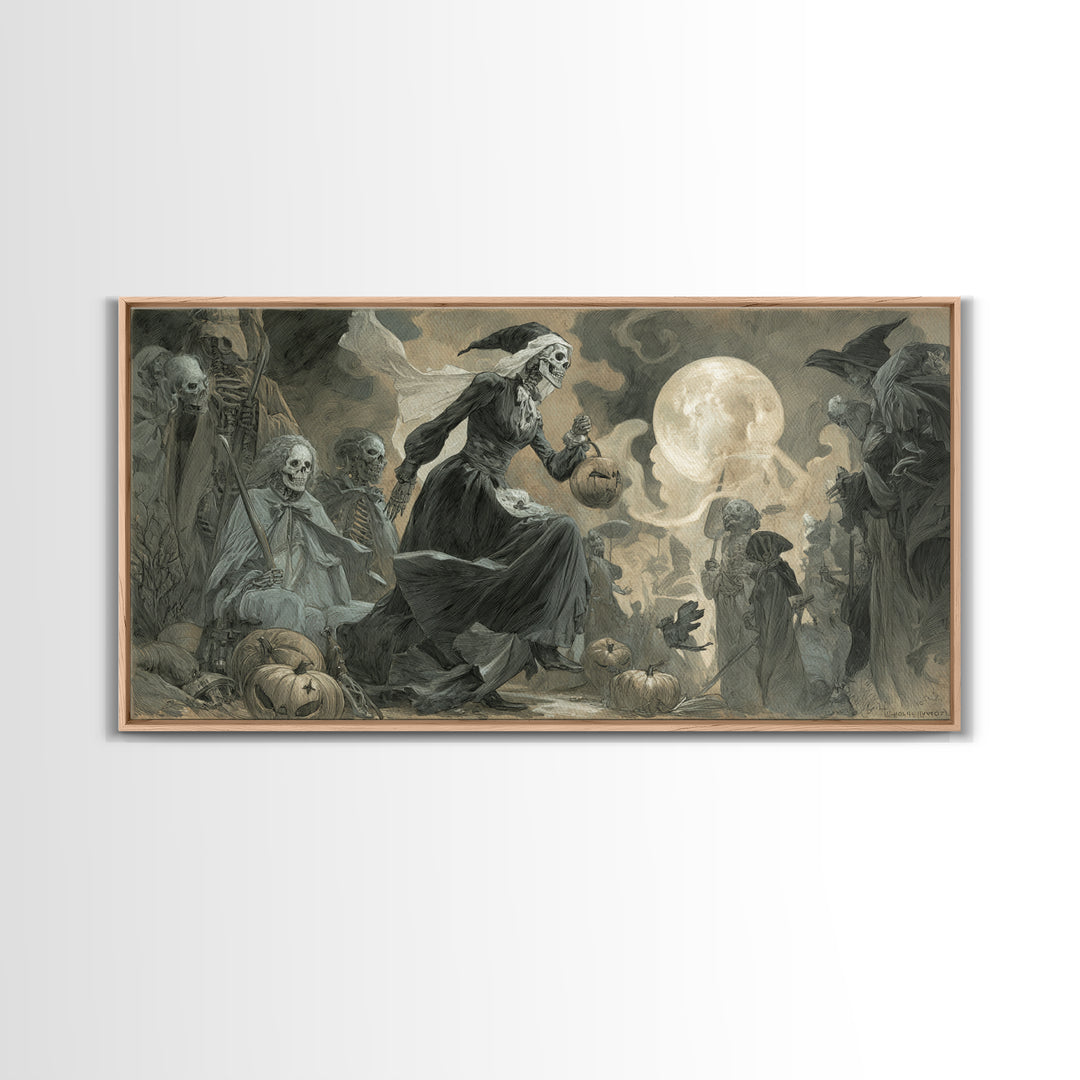 Halloween On Another Planet, Decadent Gothic Art, Wide Panoramic Art, Macabre Wall Art, Framed Canvas Print, Halloween Wall Art