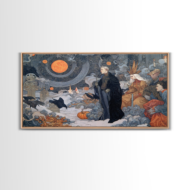 Halloween On Another Planet, Symbolist Death Art, Landscape Wall Art, Dark Fantasy Wall Art, Framed Canvas Print, Halloween Wall Art