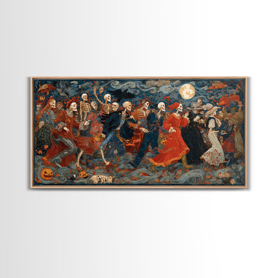 Halloween On Another Planet, Grotesque Carnival Art, Wide Panoramic Art, Dark Halloween Decor, Framed Canvas Print, Halloween Wall Art