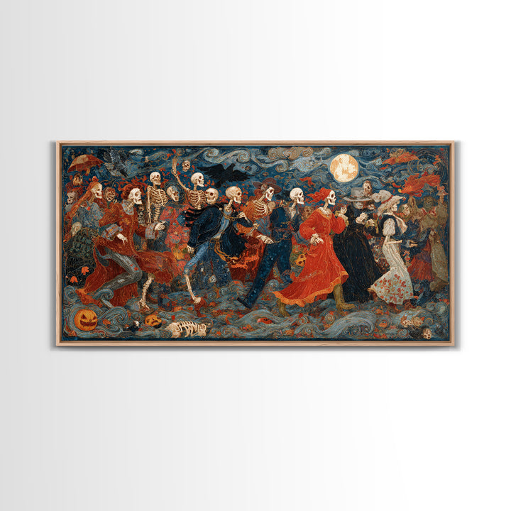 Halloween On Another Planet, Grotesque Carnival Art, Wide Panoramic Art, Dark Halloween Decor, Framed Canvas Print, Halloween Wall Art