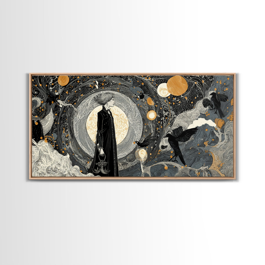 Halloween On Another Planet, Decadent Line Art, Wide Panoramic Art, Gothic Horror Wall Art, Canvas Print, Halloween Wall Art