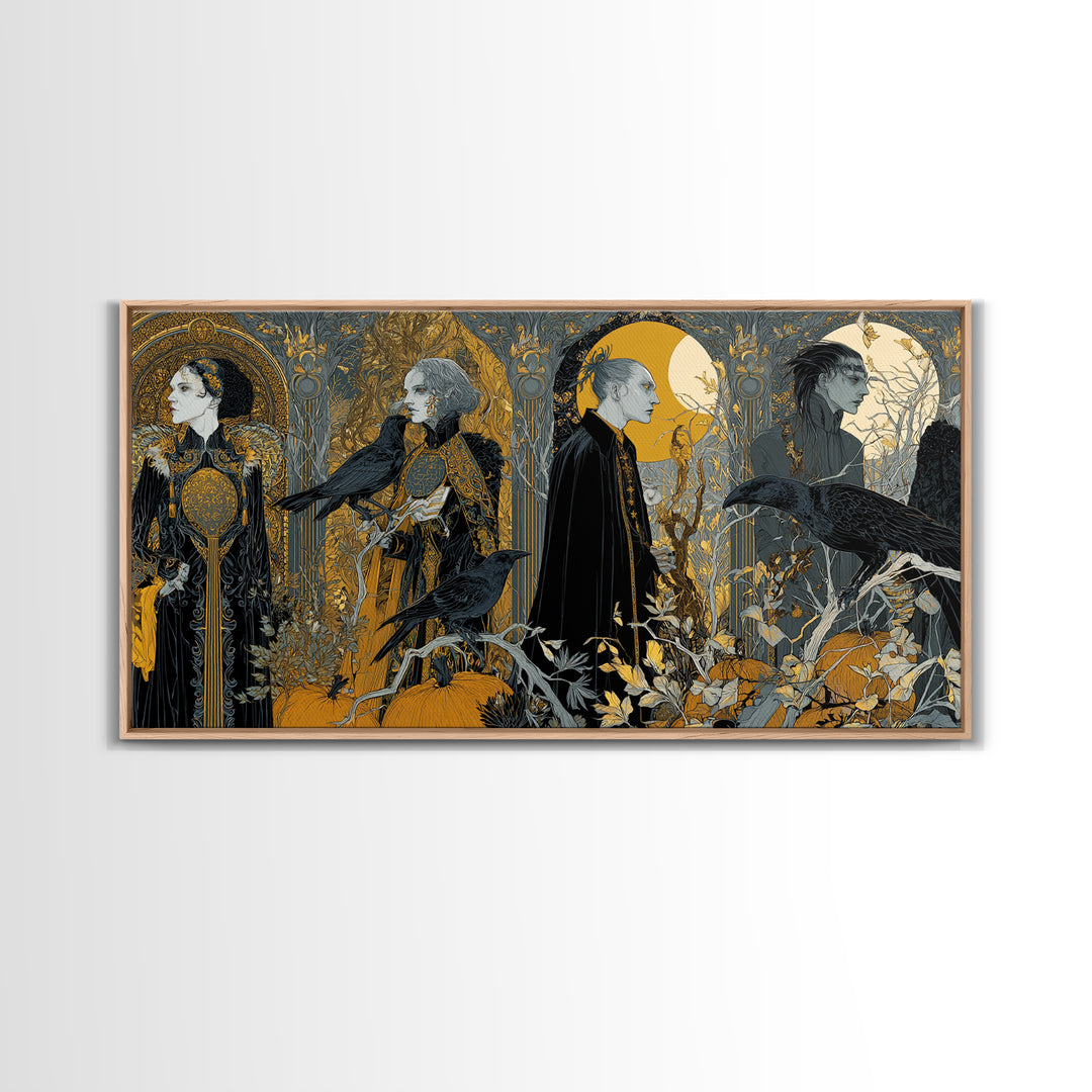 Halloween On Another Planet, Stained Glass Gothic Art, Wide Panoramic Art, Dark Fantasy Wall Art, Canvas Print, Halloween Wall Art