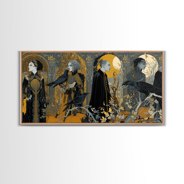 Halloween On Another Planet, Stained Glass Gothic Art, Wide Panoramic Art, Dark Fantasy Wall Art, Canvas Print, Halloween Wall Art