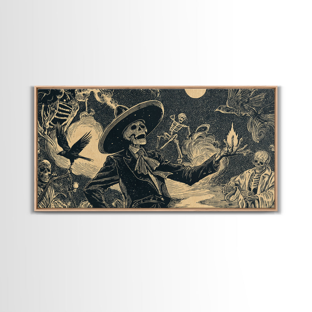 Halloween On Another Planet, Macabre Folk Print Art, Wide Panoramic Art, Gothic Horror Wall Art, Canvas Print