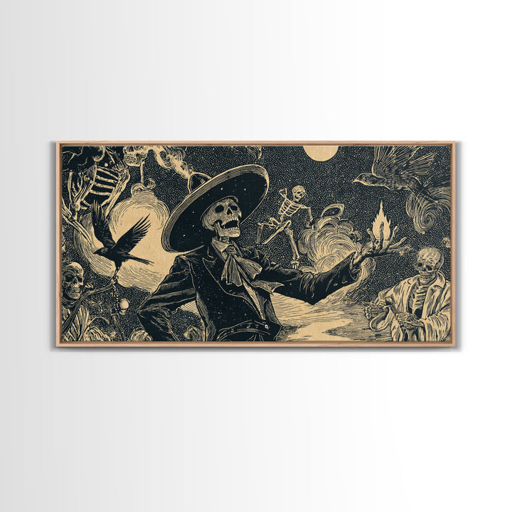 Halloween On Another Planet, Macabre Folk Print Art, Wide Panoramic Art, Gothic Horror Wall Art, Canvas Print