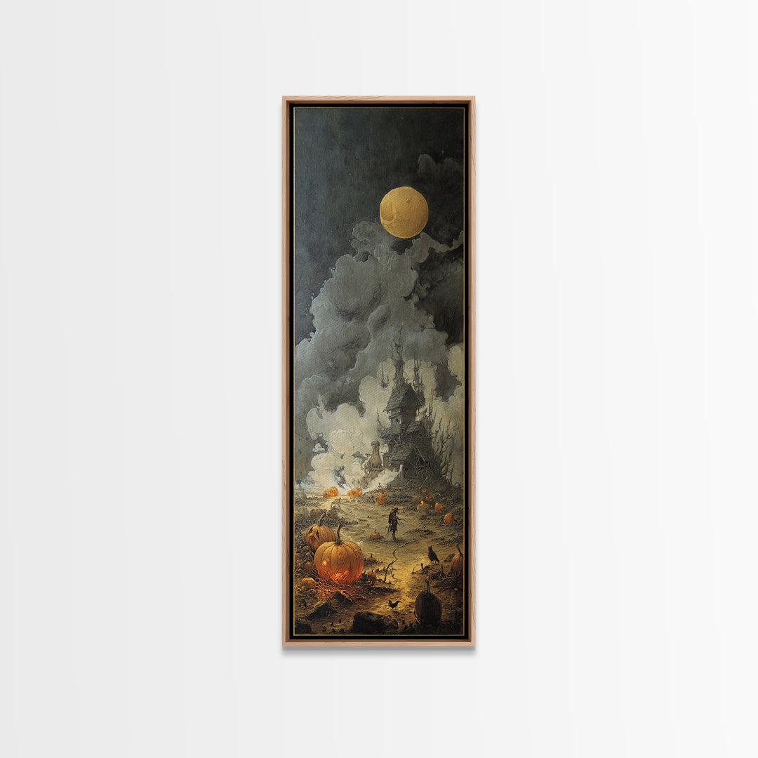 Halloween On Another Planet, Surreal Apocalyptic Art, Tall Narrow Wall Art, Dark Halloween Decor, Framed Canvas Print