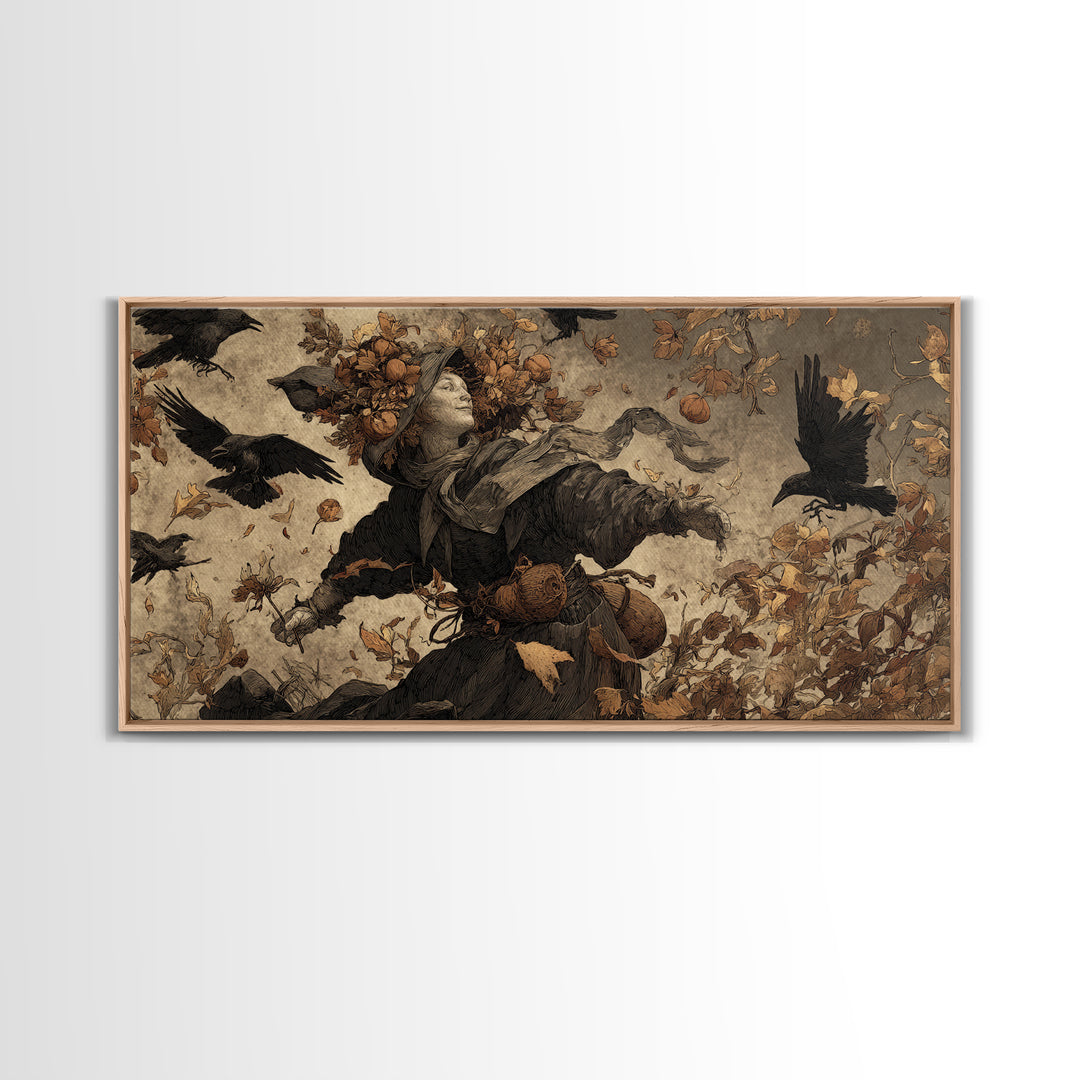 The Personification Of October, Northern Renaissance Horror, Wide Panoramic Art, Macabre Wall Art, Framed Canvas Print