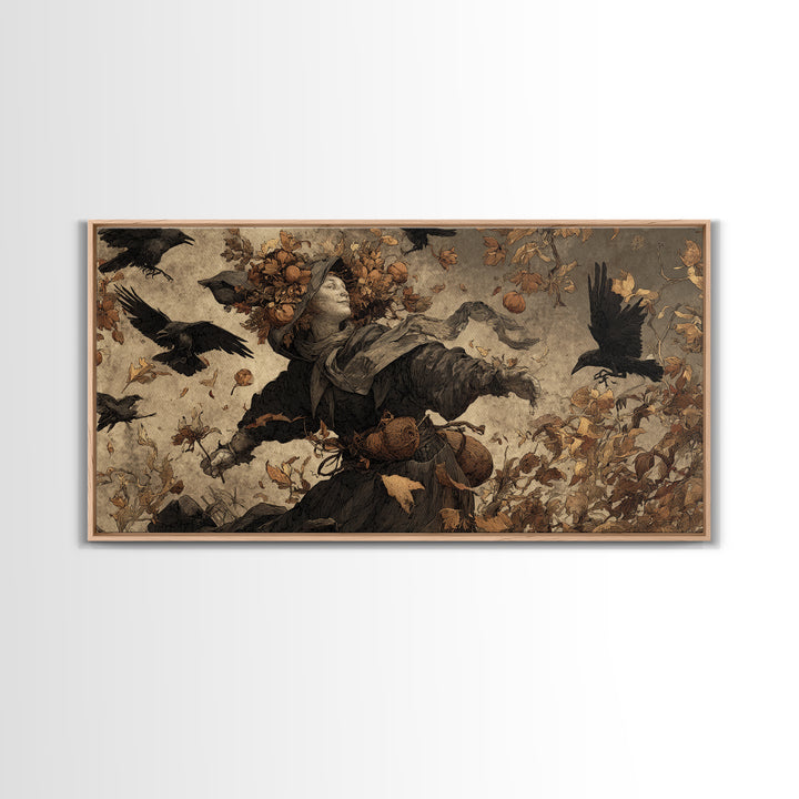 The Personification Of October, Northern Renaissance Horror, Wide Panoramic Art, Macabre Wall Art, Framed Canvas Print