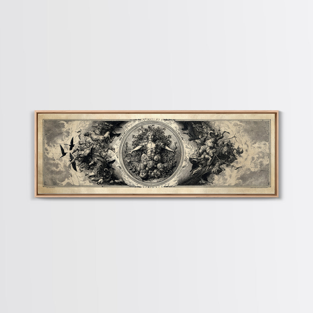The Personification Of October, Renaissance Engraving Art, Extra Wide Wall Art, Macabre Wall Art, Canvas Print, Halloween Wall Art