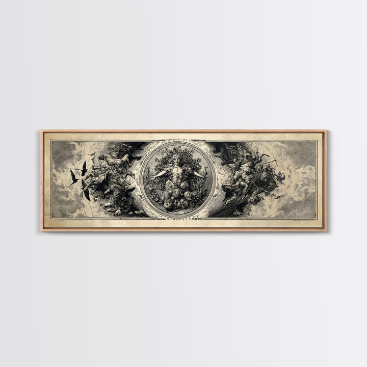 The Personification Of October, Renaissance Engraving Art, Extra Wide Wall Art, Macabre Wall Art, Canvas Print, Halloween Wall Art