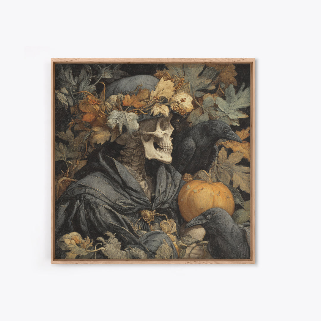 The Personification Of October, Danse Macabre Art, Square Wall Art, Dark Halloween Decor, Framed Canvas Print