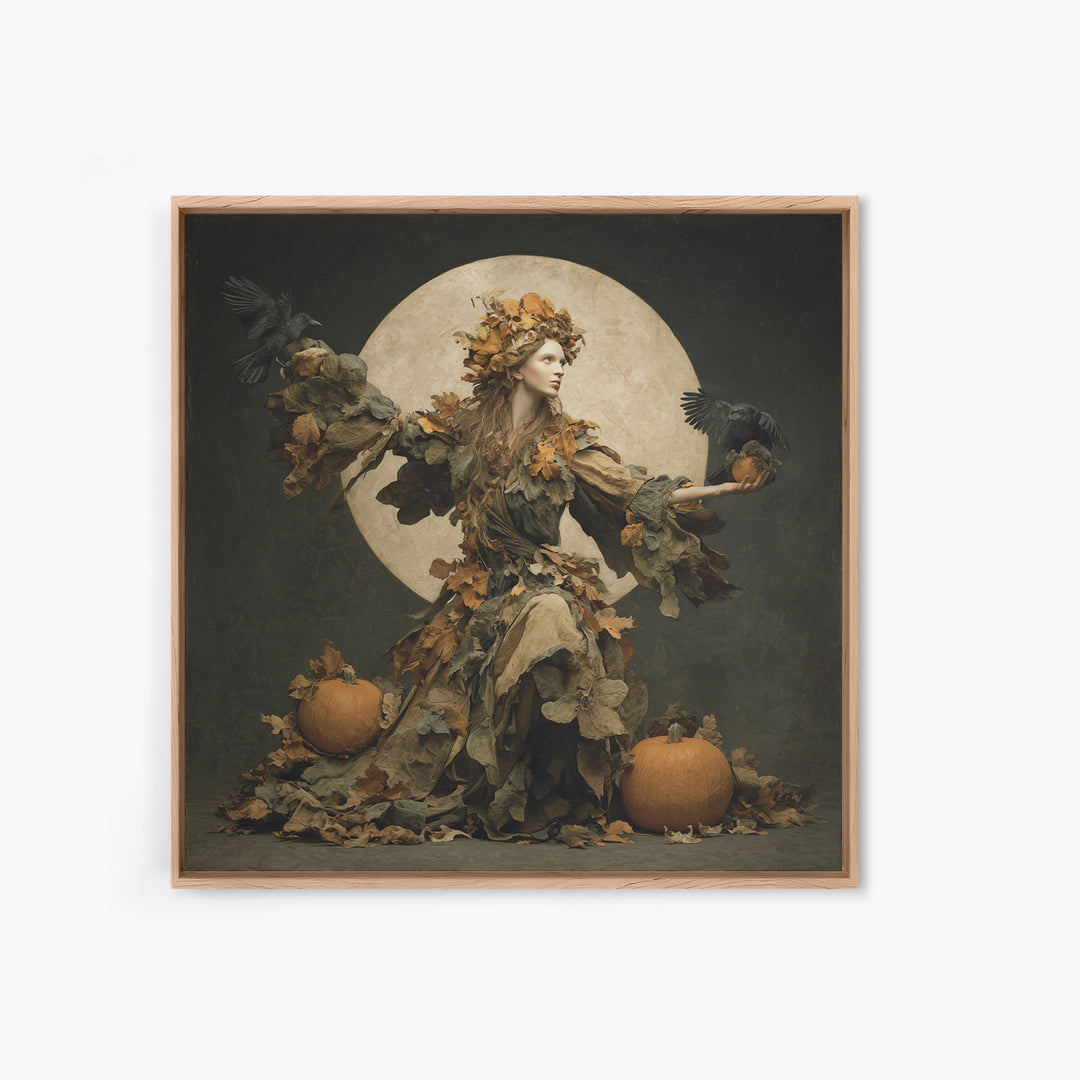 The Personification Of October, Symbolist Dream Art, Square Wall Art, Macabre Wall Art, Framed Canvas Print, Halloween Wall Art