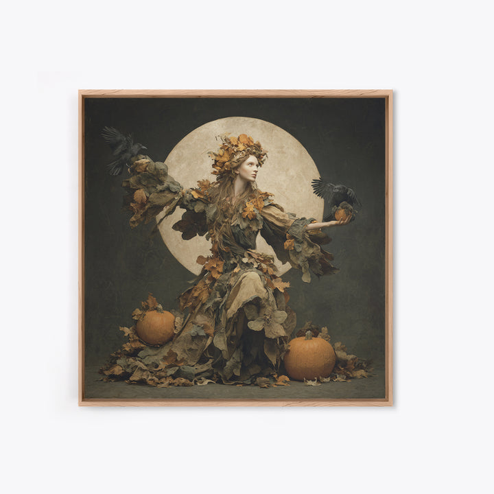 The Personification Of October, Symbolist Dream Art, Square Wall Art, Macabre Wall Art, Framed Canvas Print, Halloween Wall Art