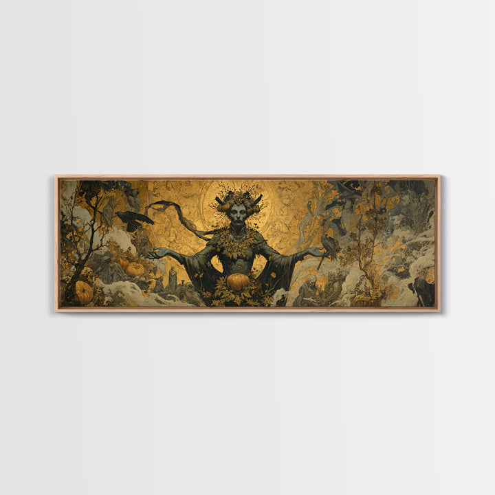 The Personification Of October, Ornate Symbolist Art, Extra Wide Wall Art, Dark Halloween Decor, Canvas Print, Halloween Wall Art