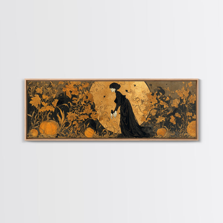 The Personification Of October, Decadent Line Art, Extra Wide Wall Art, Gothic Horror Wall Art, Canvas Print, Halloween Wall Art