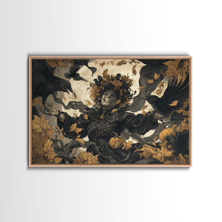 The Personification Of October, Macabre Folk Print Art, Landscape Wall Art, Dark Halloween Decor, Framed Canvas Print